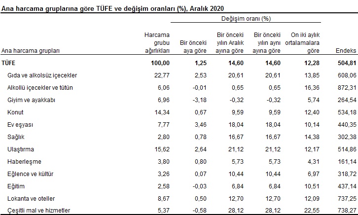 Tüketici Fiyat Endeksi, Aralık 2020 görseli